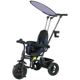 6 in 1 Kids Tricycle with Removable Handlebar and Canopy, Navy Blue (Option: Blue)