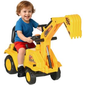 NO POWER 3 in 1 Ride On Toy Excavator Digger Scooter Pulling Cart Pretend Play Construction Truck (Option: Yellow)