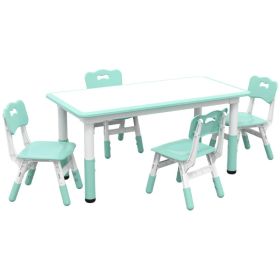 Kids Table and Chair Set with 4 Chairs, Adjustable Height, Easy to Clean, for 1.5 - 5 Years Old, Green (Option: Green)