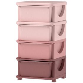 4 Tier Kids Toy Organizer and Storage Bins with 4 Plastic Drawers, Pink (Option: Pink)