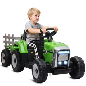 12V Kids Ride on Tractor with Trailer, Battery Powered Electric Tractor with Remote Control, Music Start up Sound and Horn, USB, LED Lights, Gree (Option: Green)