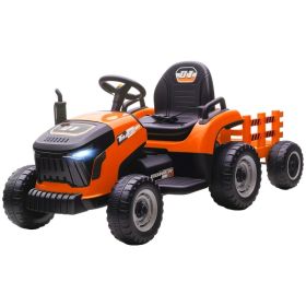 12V Kids Ride On Tractor with Trailor, Remote Control, Music, Lights, Shifter, for Kids Ages 3-8 Years, Orange (Option: Orange)
