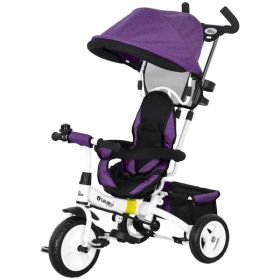 6 in 1 Toddler Tricycle Stroller with Basket, Canopy, 5-point Safety Harness, for 12-60 Months, Purple (Option: Purple)