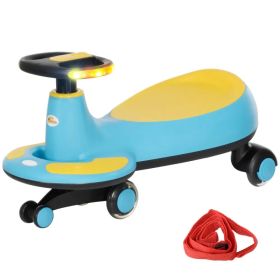 Kids Wiggle Car w/ Parent Traction Rope, Music, Light, Blue (Option: Blue)