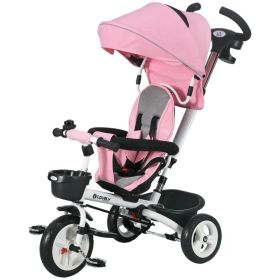 6 in 1 Toddler Tricycle with Parent Push Handle, Canopy, Storage Baskets, Cupholder, Pink (Option: Pink)