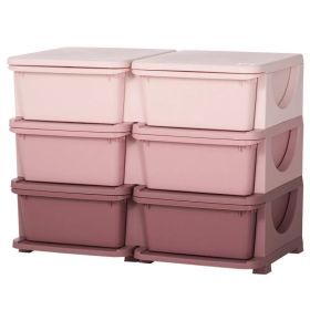 3 Tier Kids Toy Organizer and Storage Bins with 6 Plastic Drawers, Pink (Option: Pink)