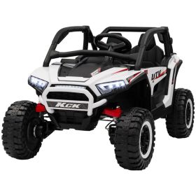2 Seater 24V 7AH Ride on Truck, Electric Car for Kids w/ Spring Suspension, Remote Lights, Horn, Music, White (Option: White)