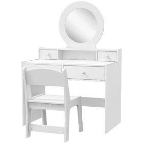 Kids Vanity Set, Children Makeup Table with Mirror, Stool and Storage Drawers, for Ages 3-8, White (Option: White)