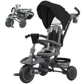 6 in 1 Toddler Tricycle for 1-5 Years Old with Push Handle, Removable Canopy, Rotatable Seat, Black (Option: Black)