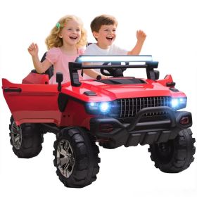 2-Seater Kids Ride On Police Car, 12V 7AH Ride on Truck, Electric Car for Toddlers with Remote Control, LED Lights, Big Wheels, 4 Shock Absorbers (Option: Red)