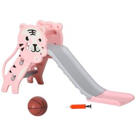 3 in 1 Slide for Toddlers, Kids Slide Playset with Basketball Hoop, Climber, for 18-36 Months, Pink (Option: Pink)