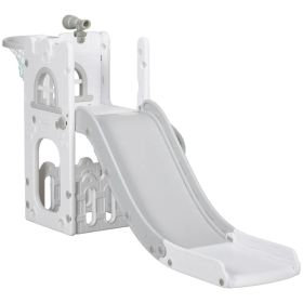 4 in 1 Toddler Slide with Basketball Hoop, Climber, Telescope, Storage Basket, for 1-3 Years Kids Indoor Use, Grey (Option: Grey)