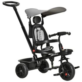 Kids Tricycle 4 In 1 Trike with Reversible Angle Adjustable Seat Removable Handle Canopy Handrail Belt Storage Footrest Brake Clutch for 1-5 Year (Option: Grey)