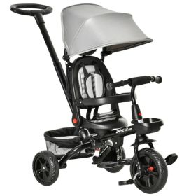 Tricycle for Toddler 4 in 1 Kids Trike with Reversible Adjustable Seat, Baby Push Bike with Removable Handle, Canopy, Belt Storage Brake Clutch f (Option: Grey)
