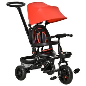 Tricycle for Toddler 4 in 1 Kids Trike with Reversible Adjustable Seat, Baby Push Bike with Removable Handle, Canopy, Belt Storage Brake Clutch f (Option: Red)