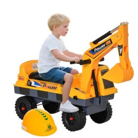 No Power Ride On Excavator Construction Digger Multi-Functional Truck Toy with 2 in 1 Design Detachable Digging Bucket and Grab Bucket, Music, Li (Option: Yellow)